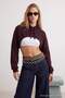 Kahverengi Kalın Kapüşonlu Bağcıklı Bolero Örme Sweatshirt TWOAW27SW00210 - 4