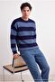 Indigo-Navy Oversize Crew Neck Striped Sweater Tmnaw23Kz00106