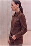 Trendyol Studio Kahverengi Fermuarlı Süet Blazer Ceket TWOAW27BC00048 - 2