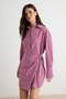 Pink Striped Tie Detail Long Sleeve Short/Mini Woven Shirt Dress Twoaw27El00101