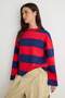 Lacivert Kırmızı Çizgili Oversize Bisiklet Yaka Örme Sweatshirt TWOAW27SW00238