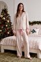Ekru %100 Pamuklu Yılbaşı Temalı Biye ve Kurdele Detaylı Örme Pijama Takımı THMAW27PT00212 - 5