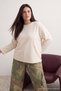 Ekru Çıt Çıt Düğme Detaylı Regular/Normal Kalıp Örme Büyük Beden Sweatshirt TBBAW25AO00039 - 2