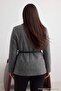 Gray Self-Belted Herringbone Woven Cashmere Blazer Plus Size Jacket Tbbaw27Ag00021 - 5