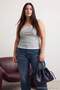 Gri Havuz Yaka İnce Askılı Büyük Beden Örme Atlet TBBSS26CV00038 - 4