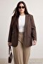 Özel Koleksiyon Vizon Cep Detaylı Ekoseli Oversize Blazer Ceket TBBAW27AG00009/ - 6