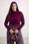 Plum Sandy Shirred Detailed Long Sleeve Knitted Plus Size Blouse Tbbaw26Af00104 - 3