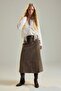 Dark Beige Slim Corduroy Midi Skirt Twoaw27Et00079