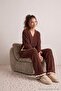 Brown Ruffle and Pocket Detailed Wellsoft Knitted Pajama Set Thmaw27Pt00067