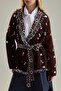 Brown Oversize Shawl Collar Ethnic Patterned Belted Knitwear Cardigan Twoaw27Hi00125 - 3