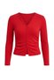 Kırmızı Düz Fitted V Yaka Düğmeli Viskon Ribana Örme Bluz TWOAW27BZ00027 - 5