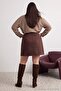 Brown Belt Detailed Short / Mini Woven Plus Size Skirt Tbbaw27Az00029 - 5