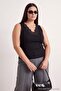 Black V Lace Collar Detailed Knitted Plus Size Blouse Tbbss26Af00241 - 3