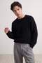 Black Oversize/Wide Cut Thick Crew Neck Knitwear Sweater Tmnaw27Kz00023