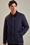 Dark Navy Blue Velvet Collared Pocketed Lined Slit Regular Fit Seasonal Men's Coat Tmnaw27Mo00006 - 4