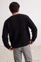 Black Oversize/Wide Cut Thick Crew Neck Knitwear Sweater Tmnaw27Kz00023 - 4