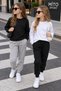 2 Threaded, Pocketed, Elastic Waist, Plain Girls' Sweatpants Black Gray - 2