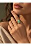 Turquoise Stone Oval Ring Gold Color Adjustable Women's Ring - 3