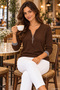 Modern Elegance with Zipper - Women's Long Sleeve Collar Zipper Viscose Blouse - 4