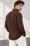 Men's Brown Oversized Textured Aerobin Linen Look Shirt - 3