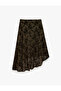 Floral Embroidered Asymmetrical Cut Long Tulle Skirt with Flounces - 5