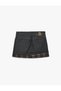 Regular Buttoned Pocketed Cotton Plaid Layered Mini Denim Skirt - 7