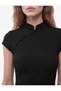 Crepe Fabric Mandarin Qipao Collar Short Sleeve Buttoned Bodycon Midi Dress - 4