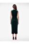 Slim Fit Bodycon Draped Light High Neck Slit Sleeveless Midi Length Velvet Dress - 3