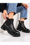 Women's Black Fur Lined Waterproof Elastic Stitched Rubber Non-Slip Sole Guaranteed Winter Casual Boots - 4