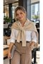 Beige Soft Textured Knitwear Tie-Up Sweater Shawl 50X65 cm