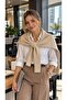Beige Soft Textured Knitwear Tie-Up Sweater Shawl 50X65 cm