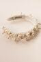 Pearl Embroidered Bridal Crown Velvet White Thin Crown - 2