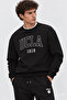 Sandhill Black Crew Neck Embroidered Loose Fit Men's Sweatshirt