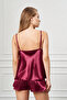 Double Burgundy Satin Lace Pajama Set with Shorts - 4