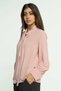 Solid Long Sleeve Blouse with Neck Tie - 3