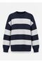 Navy Blue Color Women's Oversize Striped Knitwear - 2