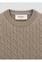 Mink Color Men's Knitted Detailed Crew Neck Knitwear - 2
