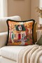 Cute Autumn House Design Fringed Throw Pillow Cover 3D Punch Embroidery Effect Digital Printed 43X43Cm - 2