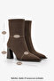Women's Heeled Boots Pointed Toe Cowboy Back Zipper Bitter Brown Thick Heel Kikas Brown Suede - 8
