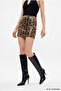 Sequined Leopard Patterned Mini Skirt Brown - 3