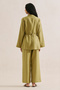 Linen Pleated Kimono Jacket Oil Green - 8