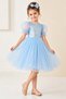 Balloon Sleeve Sequin Tutu Dress for Girls M00751 Blue - 5