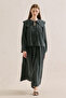 Muslin Embroidered Wide-Collar Blouse Dark Green