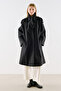 Trench Coat with Collar Fastening Detail Black - 5