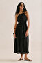 Linen Wide Pleated Dress Black - 5