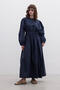 Premium Poplin Dress with Pleats Navy Blue - 4