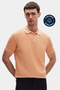 Regular Fit Apricot Pique Textured 100% Cotton Non-Curling Polo Neck Embroidered T-Shirt - 2