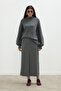 Premium Pleated Detail Pencil Skirt Gray - 3