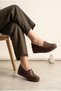 Women's Genuine Leather Metal Detailed Thick Sole Orthopedic Daily Slip-On Shoes