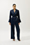 Wide Leg Satin Evening Dress Pants Night Blue - 2